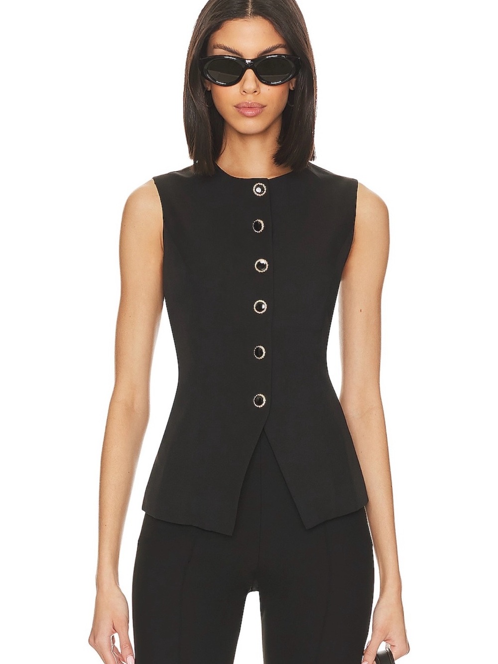 Sleeveless Black Button-Front Vest